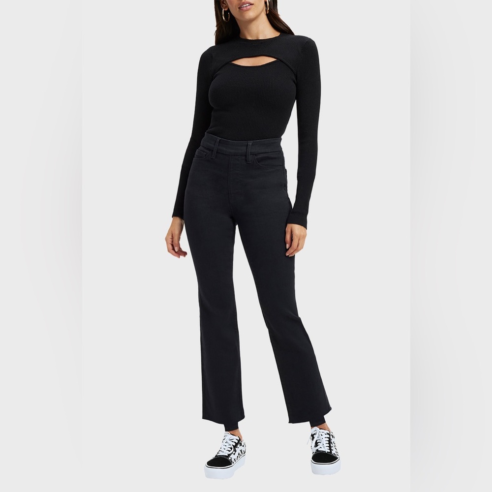 NEW Good American Power Stretch Pull-On Straight High Rise Black Jeans Sz Medium